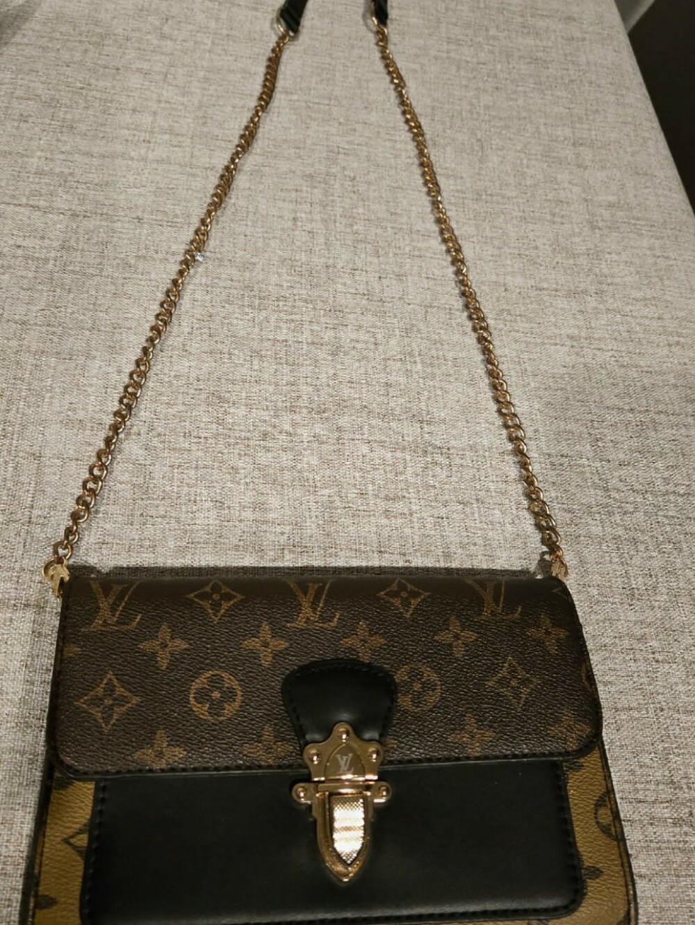 Designer-Inspired Brown Monogram Crossbody Bag with Gold Chain